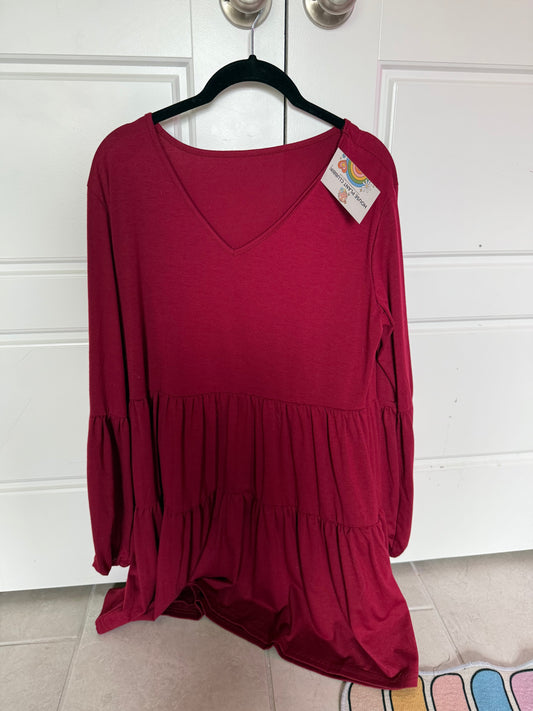 Burgundy long sleeve puff dress