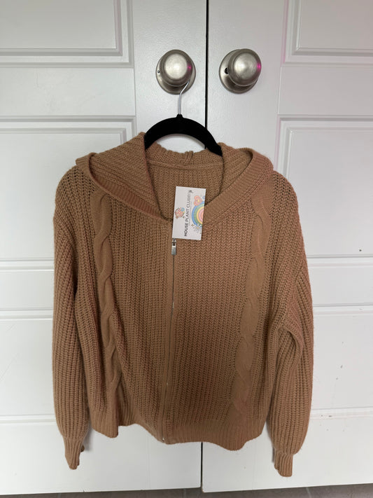 Tan knit zip up sweater