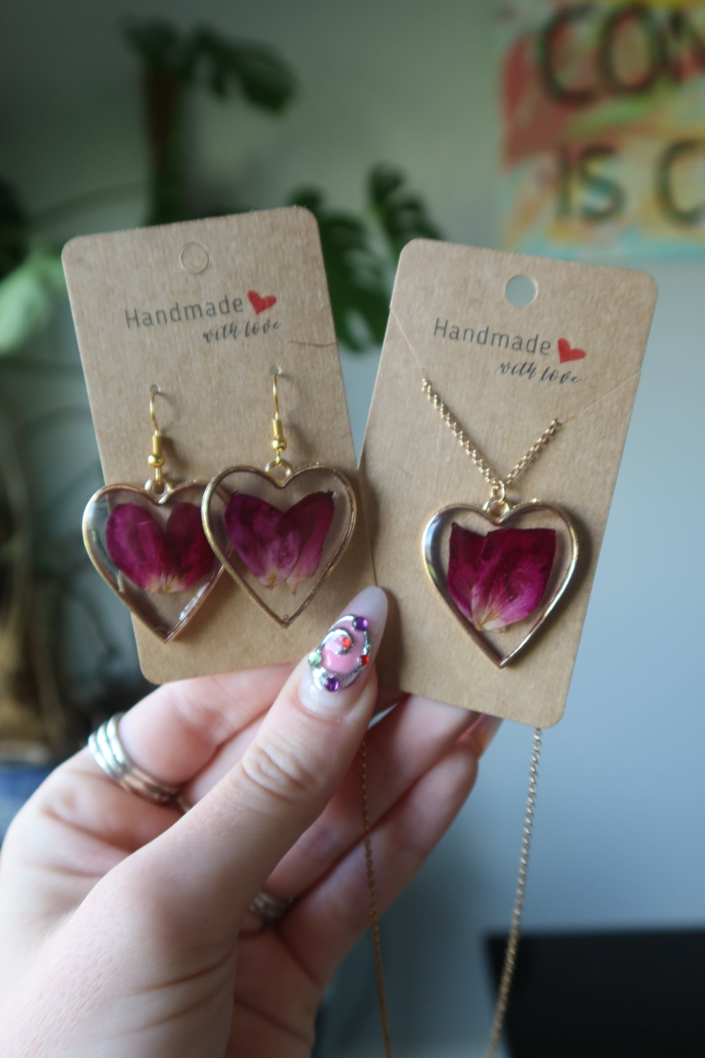 Gold Heart Rose Bloom Earrings