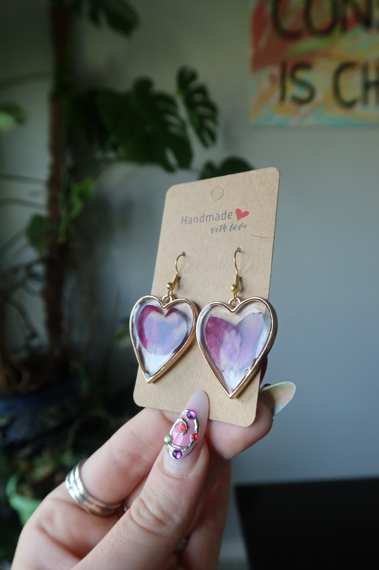 Gold Heart Rose Bloom Earrings
