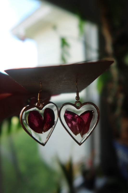 Gold Heart Rose Bloom Earrings