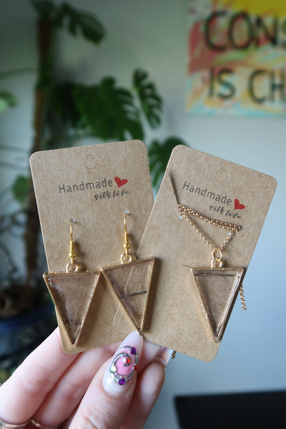 Skeleton Leaf Resin Necklace Gold Triangle