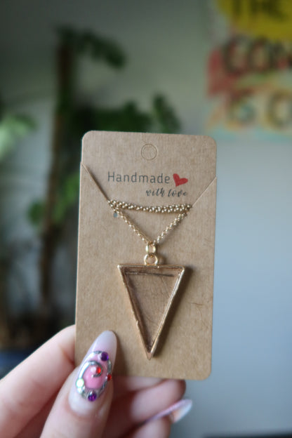 Skeleton Leaf Resin Necklace Gold Triangle
