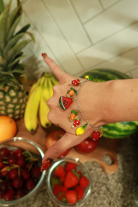 Silver Fruit Medley Charm Bracelet - Snack Attack Collection