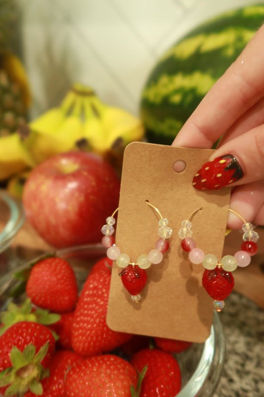 Strawberry Glass Charm Hoop Earrings – Snack Attack Collection