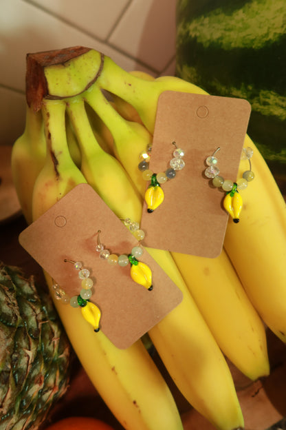 Banana Glass Charm Hoop Earrings – Snack Attack Collection