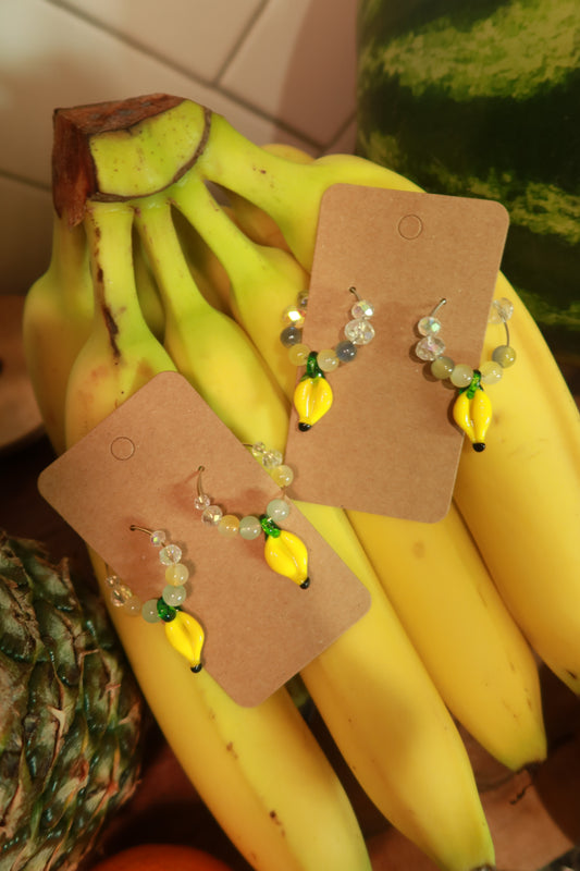 Banana Glass Charm Hoop Earrings – Snack Attack Collection