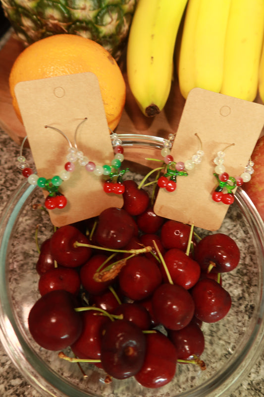 Cherry Glass Charm Hoop Earrings – Snack Attack Collection