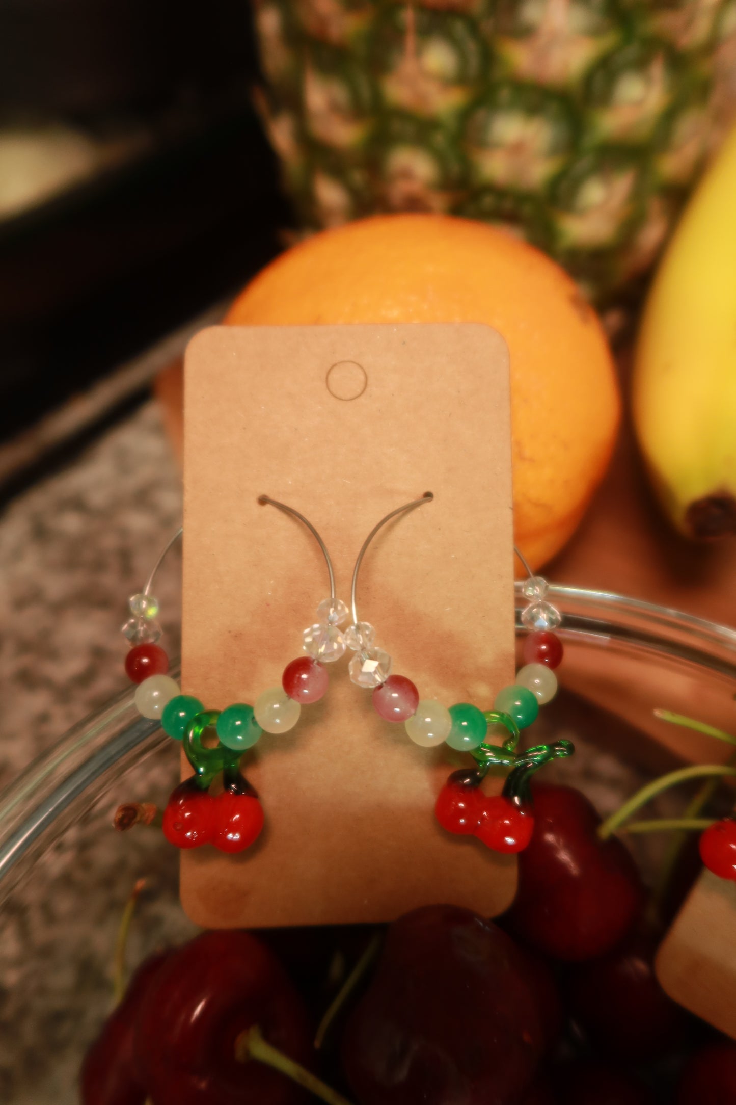 Cherry Glass Charm Hoop Earrings – Snack Attack Collection