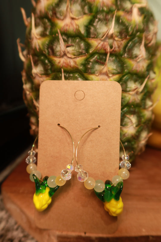 Pineapple Glass Charm Hoop Earrings – Snack Attack Collection
