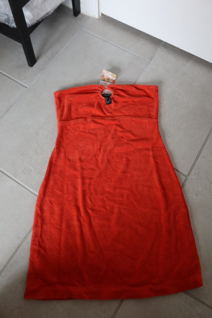 Orange Strapless Terry Cloth Dress - Thrift Finds