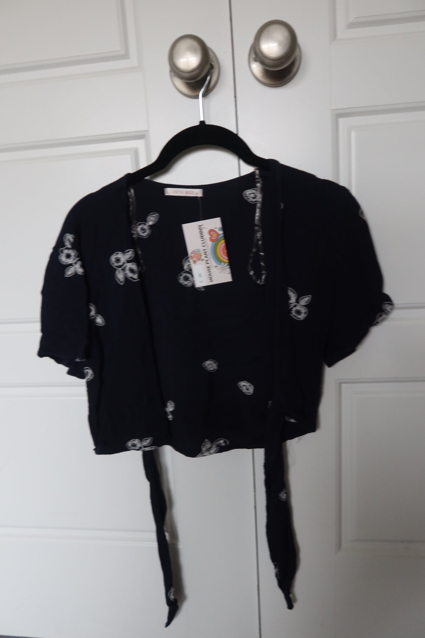 Blue Front-Tie Crop Top with Embroidered Details - Size Small by Lottie Moss