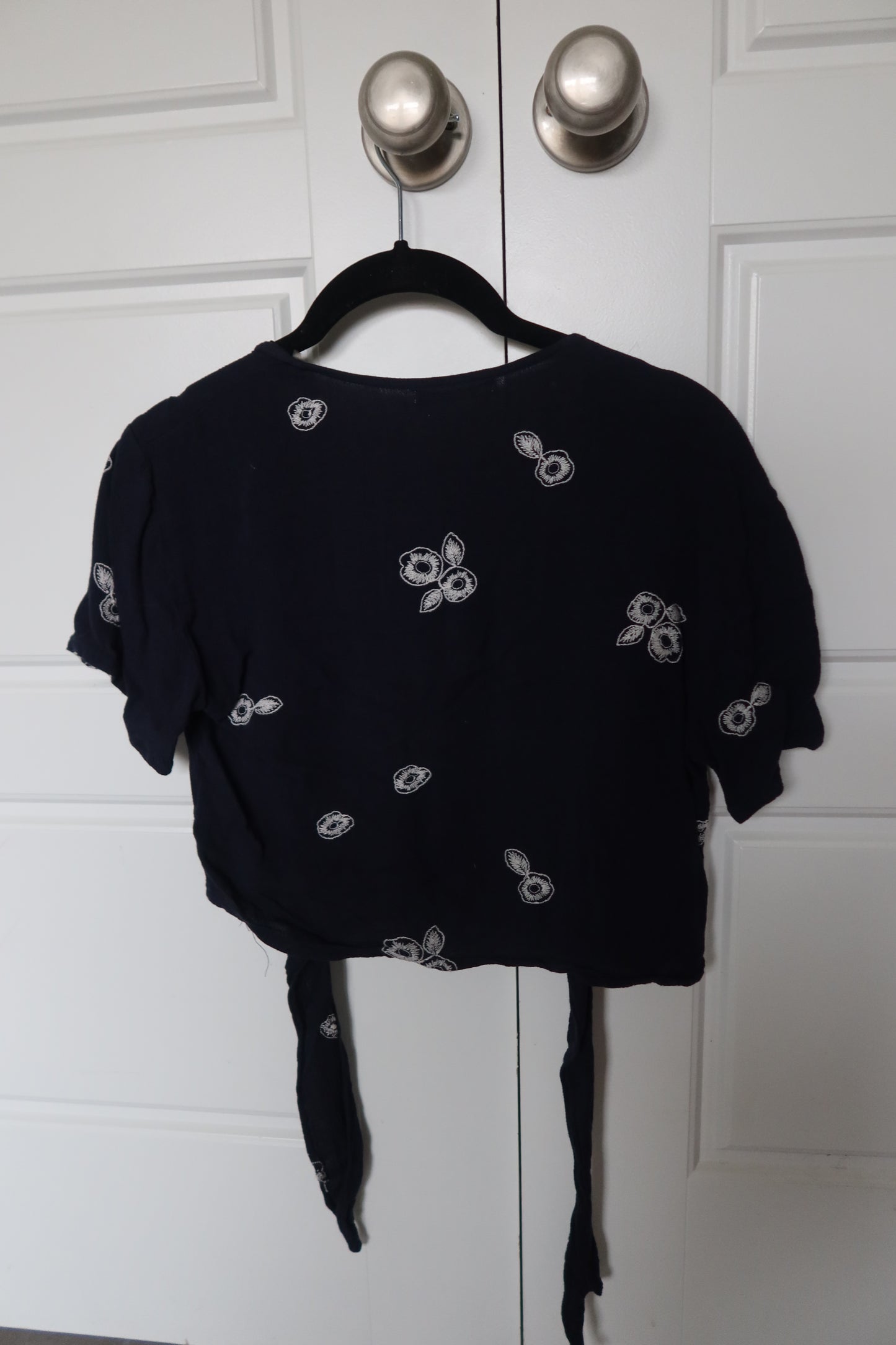 Blue Front-Tie Crop Top with Embroidered Details - Size Small by Lottie Moss
