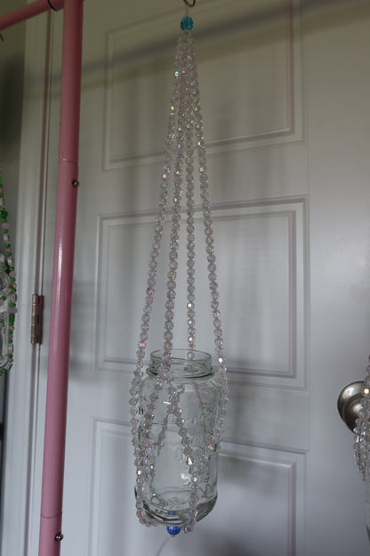 Moonlit Frost Beaded Jar Hanger