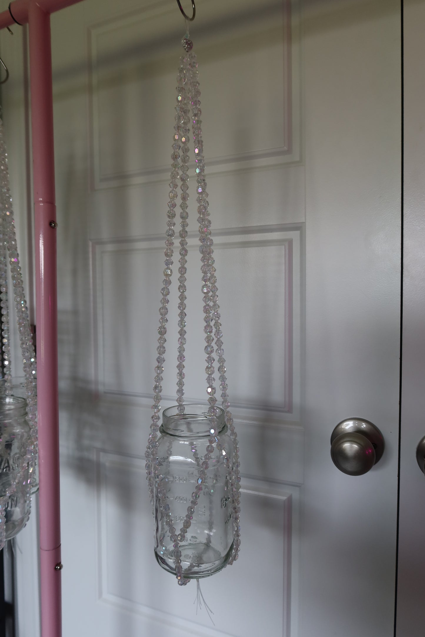 Silver Hearts Beaded Jar Hanger