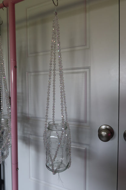 Silver Hearts Beaded Jar Hanger