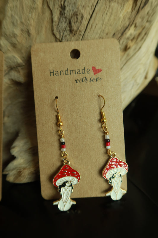 Golden Mushroom Lady Earrings
