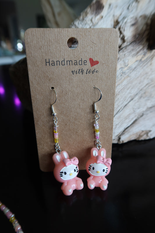 Pink Bunny Kitty Earrings