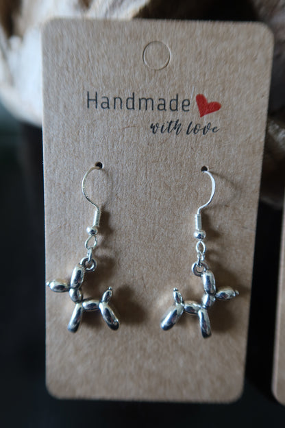 Balloon Dog Earrings - Silver