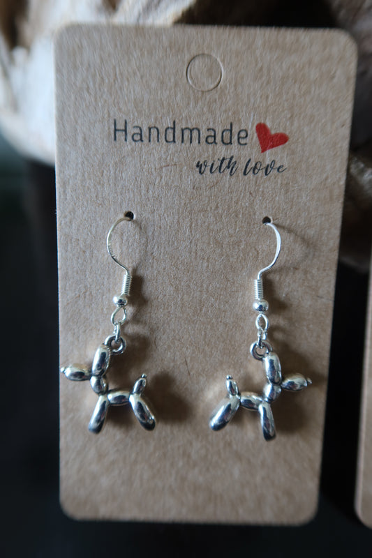 Balloon Dog Earrings - Silver