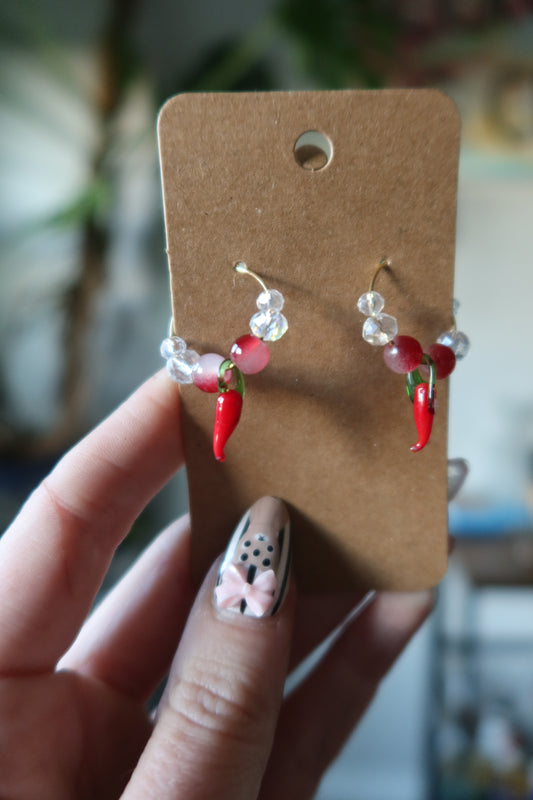 Chili Pepper Glass Charm Hoop Earrings – Harvest Collection