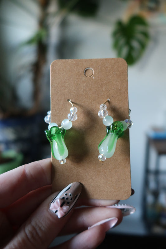 Lettuce Glass Charm Hoop Earrings – Harvest Collection