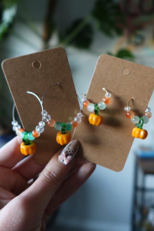 Pumpkin Glass Charm Hoop Earrings – Harvest Collection