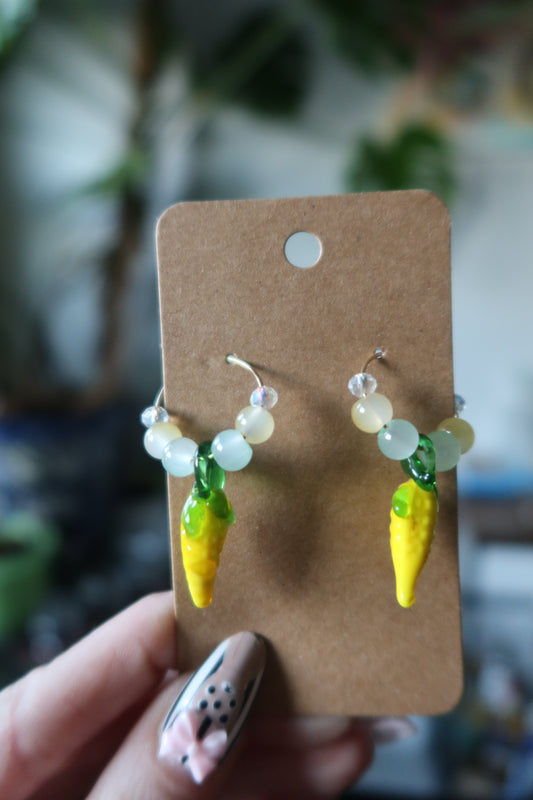 🌽 Corn Glass Charm Hoop Earrings – Harvest Collection