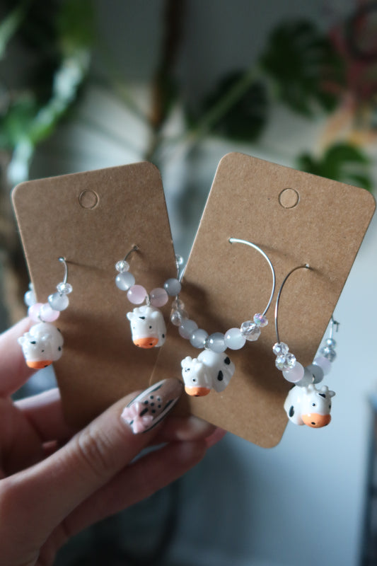 🐄 Cow Resin Charm Hoop Earrings – Harvest Collection