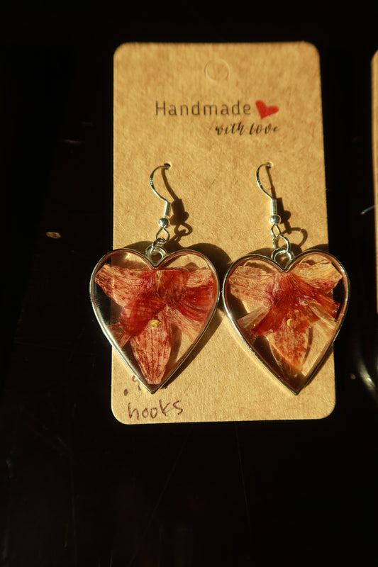 Silver Heart Orchid Bloom Earrings