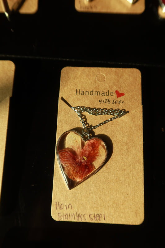 Silver Heart Orchid Bloom Necklace 16in