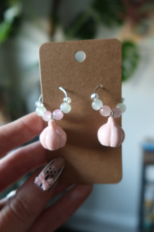 🧄 Garlic Resin Charm Hoop Earrings – Harvest Collection