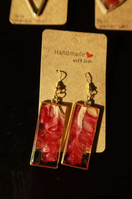 Gold Rectangle Thanksgiving Cactus Bloom Earrings
