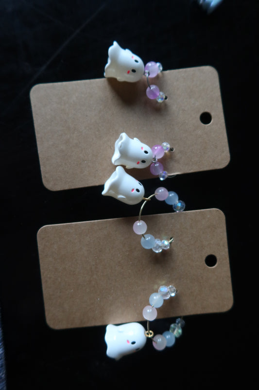 👻 White Ghost Resin Charm Hoop Earrings – Spooky Collection