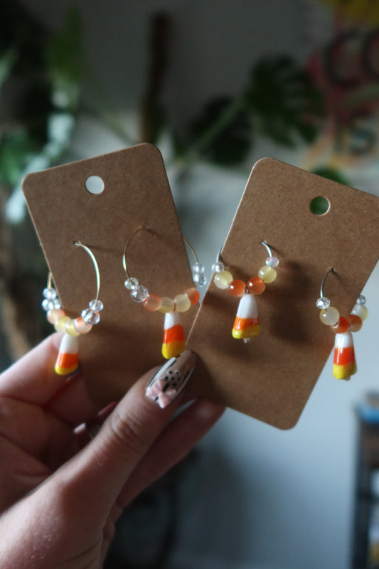 Candy Corn Glass Charm Hoop Earrings – Spooky Collection