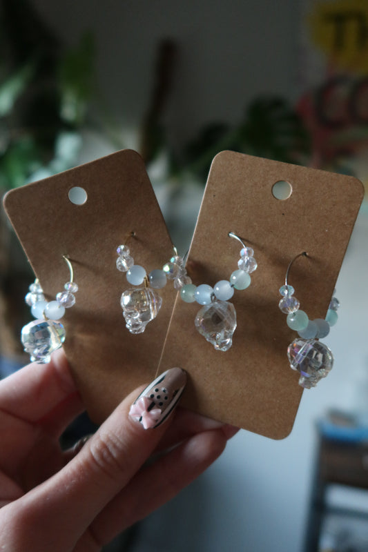 💀 Skull Glass Charm Hoop Earrings – Spooky Collection