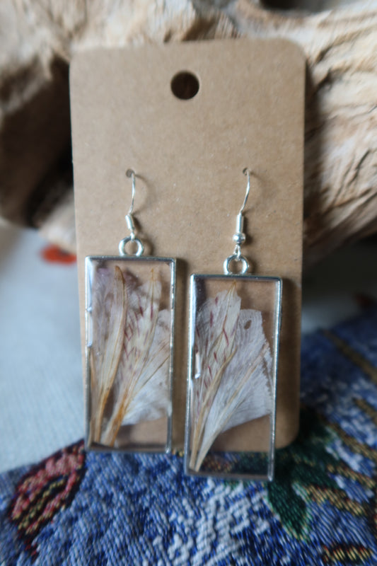 Silver Rectangle Peruvian Lily Earrings
