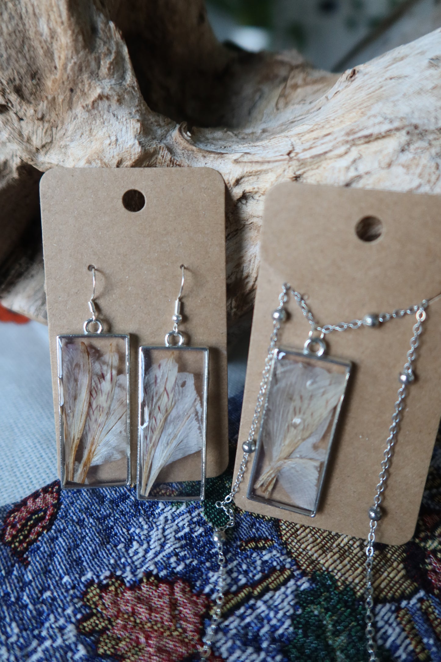 Silver Rectangle Peruvian Lily Necklace