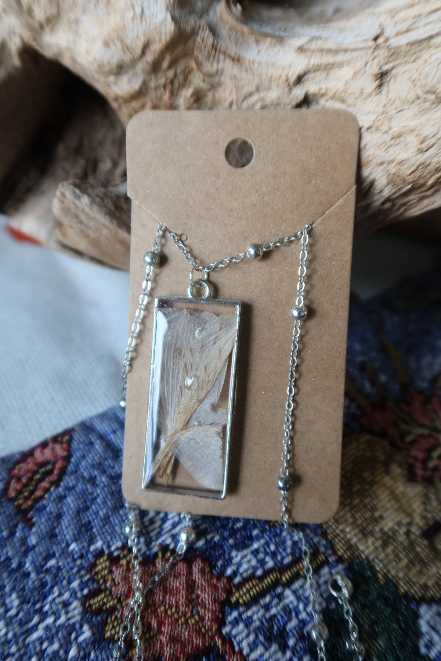 Silver Rectangle Peruvian Lily Necklace