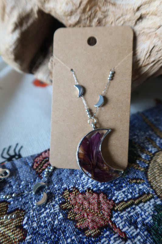 Silver Moon Purple Chrysanthemum Necklace