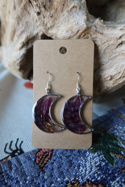 Silver Moon Purple Chrysanthemum Earrings
