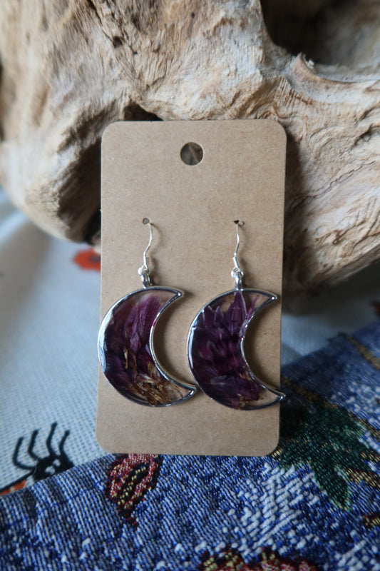 Silver Moon Purple Chrysanthemum Earrings