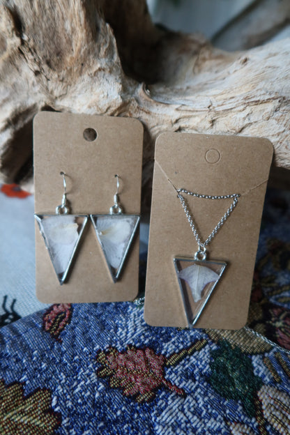 Silver Triangle White Orchid Necklace