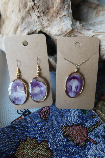 Gold Oval Purple Orchid Necklace