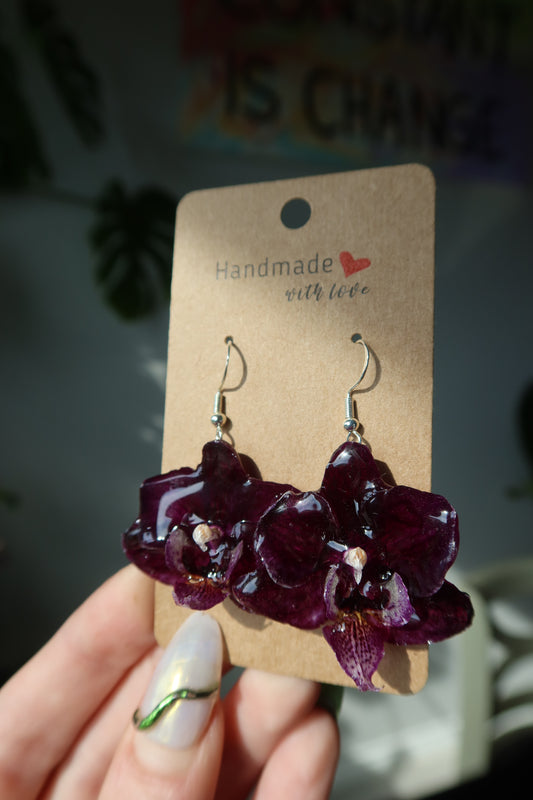 Dark Purple Orchid Bloom Earrings