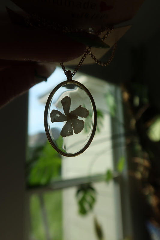 Gold Oval Jasmine Star Bloom Necklace 16in