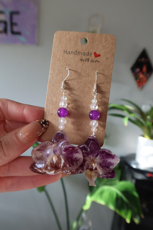 Spotted Purple Orchid Bloom Earrings