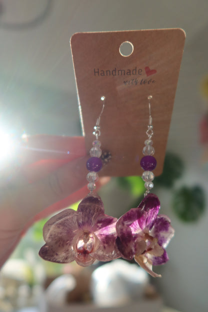 Spotted Purple Orchid Bloom Earrings
