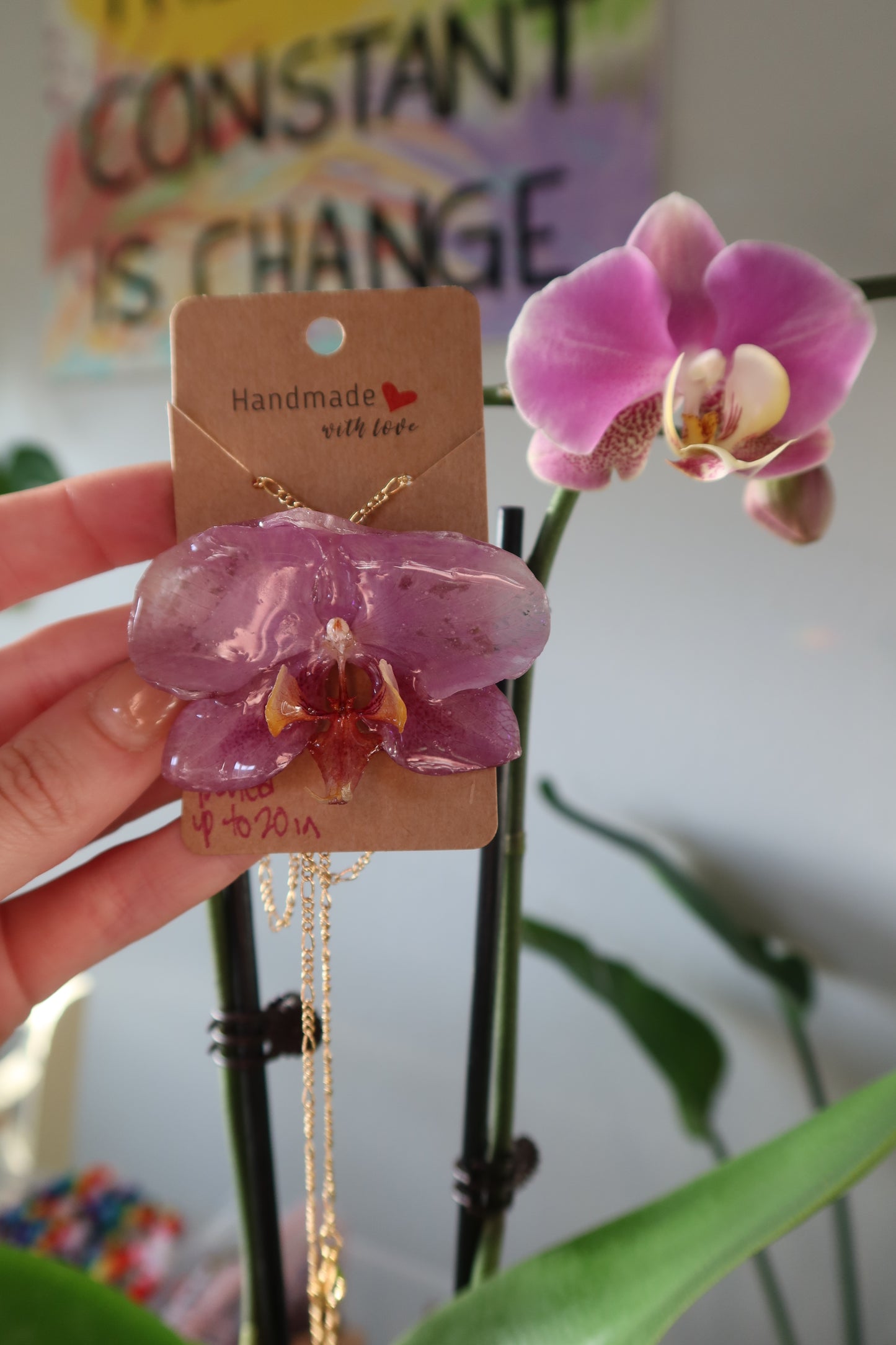 Gold Purple Orchid Bloom Necklace