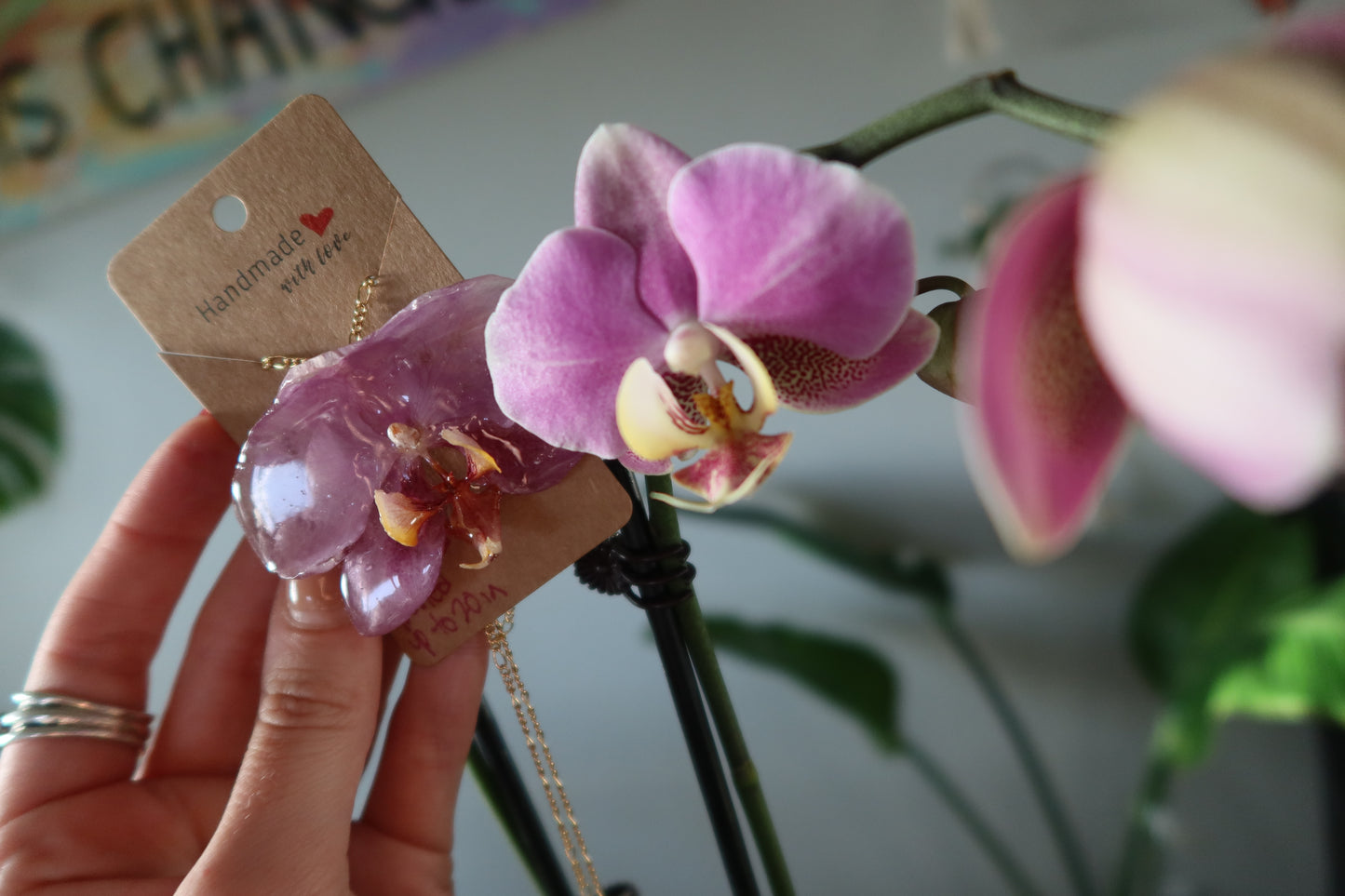 Gold Purple Orchid Bloom Necklace